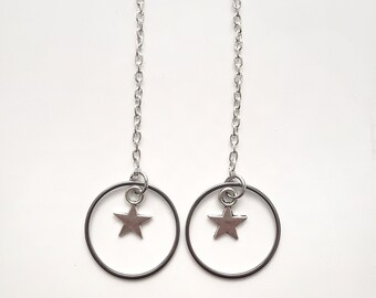 Silver Star Earrings, Celestial Silver Chain and Hoop Earring