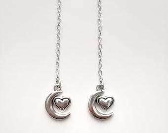 Silver Star and Heart Earrings, Celestial Silver Chain and Hoop Earring