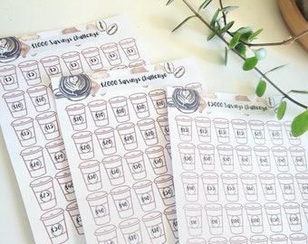Coffee Theme Savings Challenges (1 thousand, 2 thousand, 5 thousand dollars) Digital Download, Printable, Savings Challenge Trackers