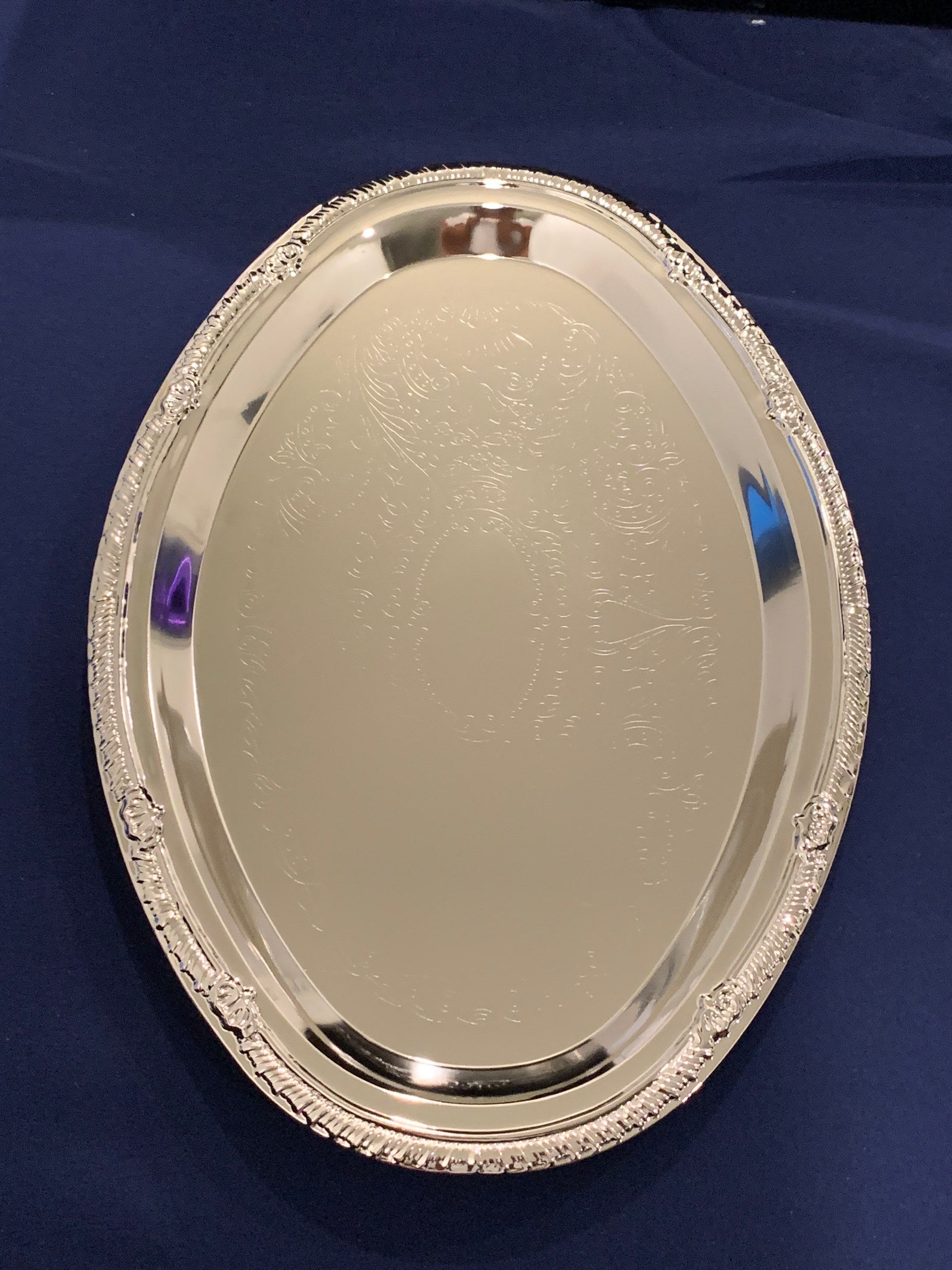 Etched NickelPlated Metal Serving Trays // Rolling Tray Empty Etsy