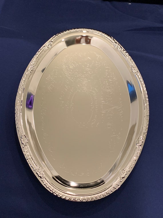 Etched NickelPlated Metal Serving Trays // Rolling Tray Empty Etsy