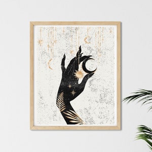 Black Witch Home Wall Decor Art Print Witchy Goth Gifts, Sun and Moon Print