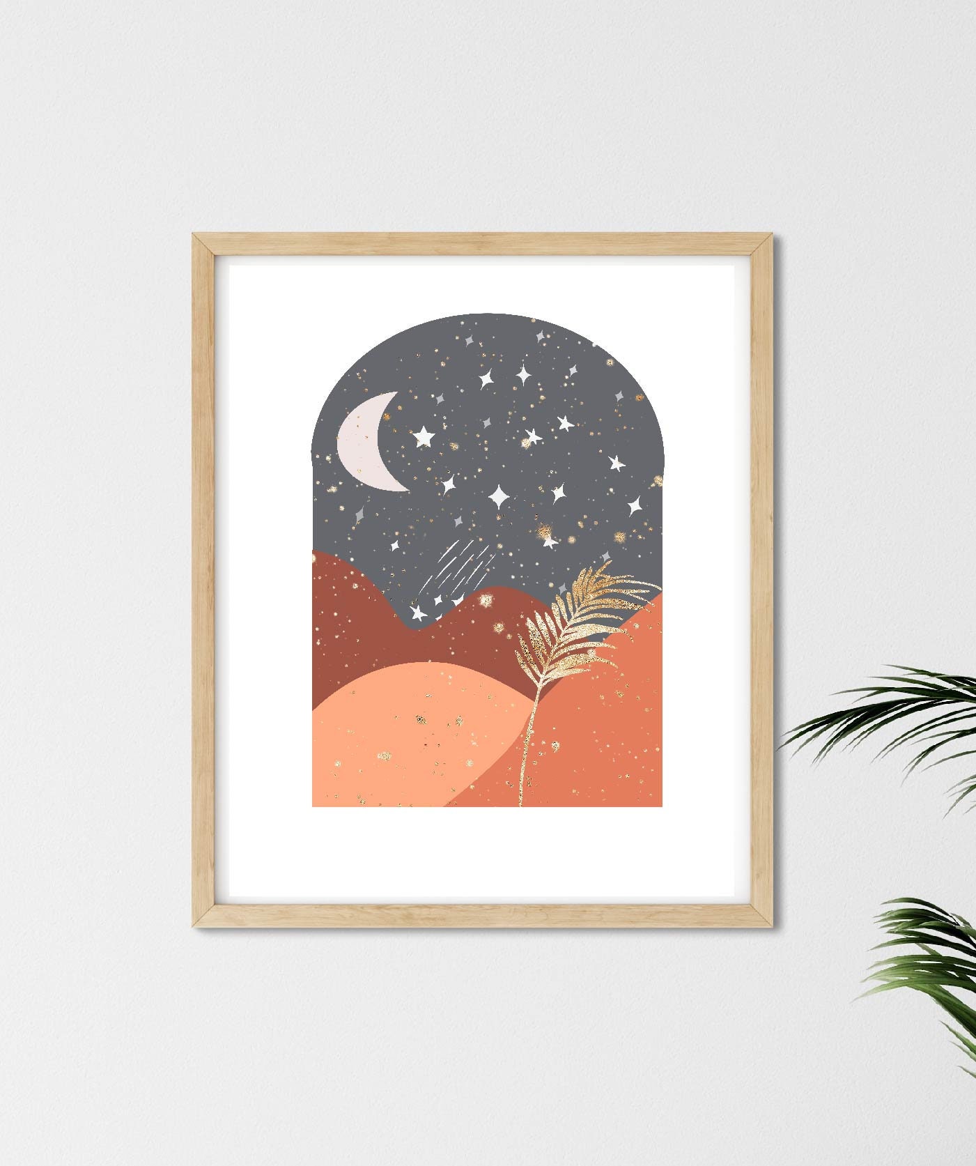 Luna abstracta / Montaña abstracta / Boho de naranja quemada / - Etsy