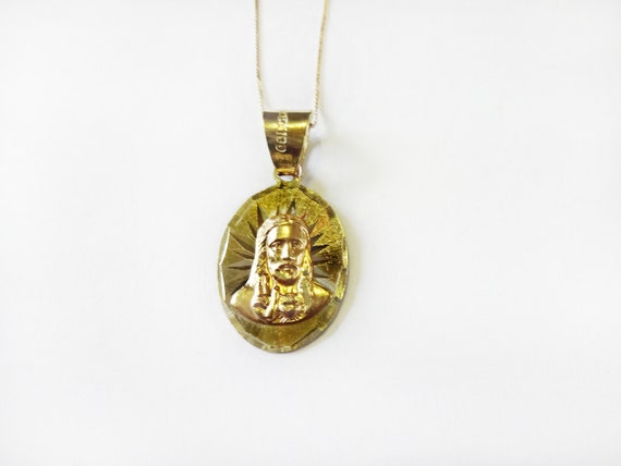 14k Gold Jesus Oval Pendant Necklace - Vintage Jew