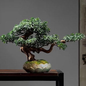 VICKY YAO Design Aesthetic - Best Selling Handmade Exclusive Design Artificial Bonsai Art Gift for Him in Lotus Medium Pot 50x19x33cm