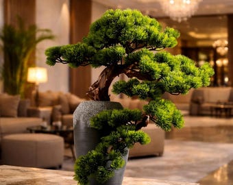 VICKY YAO-Luxury Artificial Bonsai Tree Handmade Realistic Bonsai Sculpture Hotel Lobby Decor Interior Designer Collection L19 x W11 xH23 in