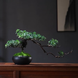 VICKY YAO  - Artificial Bonsai Tree Cypress Realistic Tall 9in. Ceramic Pot Fake Plants Zen Faux for Home Desk Shelf Living room Japanese