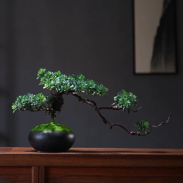 VICKY YAO - Handmade Artificial Bonsai Tree in Realistic circle Pot 45x16x23cmH