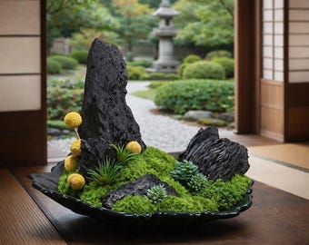 VICKY YAO -Preserved Moss Rock Garden | Zen Stone Landscape Arrangement | Maintenance-Free Japanese Style Decor | Modern Minimalist Home Art