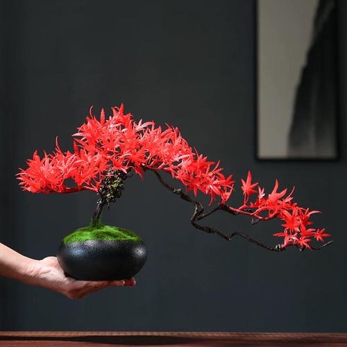 VICKY YAO - Bonsaï feuille d'érable rouge, composition végétale artificielle faite main, L 45 × l 20 × H 22 cm