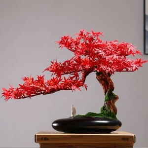 VICKY YAO Faux Plant - Exclusive Design Artificial Red Bonsai Arrangement Gift For Him