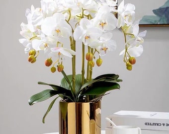 VICKY YAO Faux Floral - Exclusive Design Real Touch Artificial 5Stems Phalaenopsis Orchid Flower Arrangement