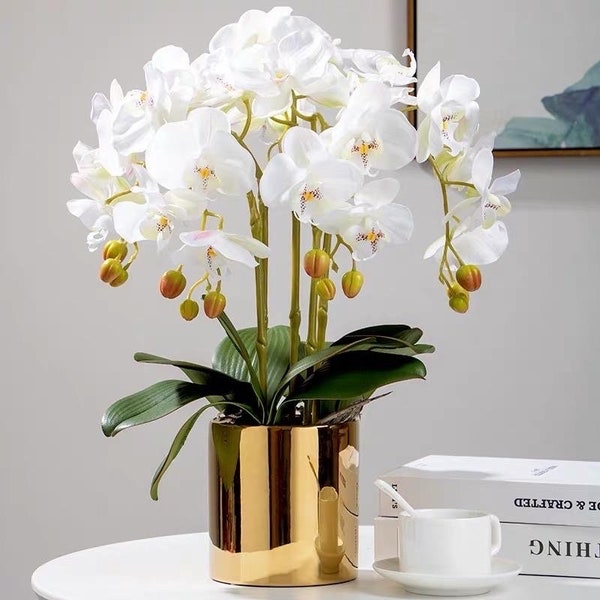 VICKY YAO Faux floral - Composition florale artificielle orchidée Phalaenopsis phalaenopsis artificielle 5 tiges au design exclusif