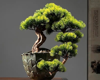 VICKY YAO Design Aesthetic - Exclusive Design Handmade Artificial Bonsai Art in Lotus wall mounting pot  37 x 45cm H