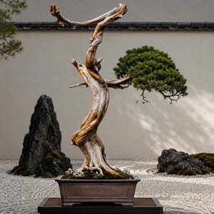 VICKY YAO-Unique Millennium Cliff Cypress Bonsai Art,Dragon Form Driftwood Sculpture, Handmade Realistic Zen Bonsai Decor,Zen Interior Decor