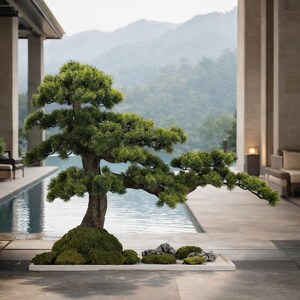 VICKY YAO Fine Art - 独占デザイン、高度な手作業によるグラデーションカラーのフェイク盆栽アート作品、長さ23.6インチ×幅11.8インチ×高さ1.2インチ