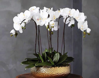 VICKY YAO Faux Floral - Exclusive Design Handmade Real Touch Luxury Silk Flowers Artificial Orchid Pot Flower Arrangement best friend gifts