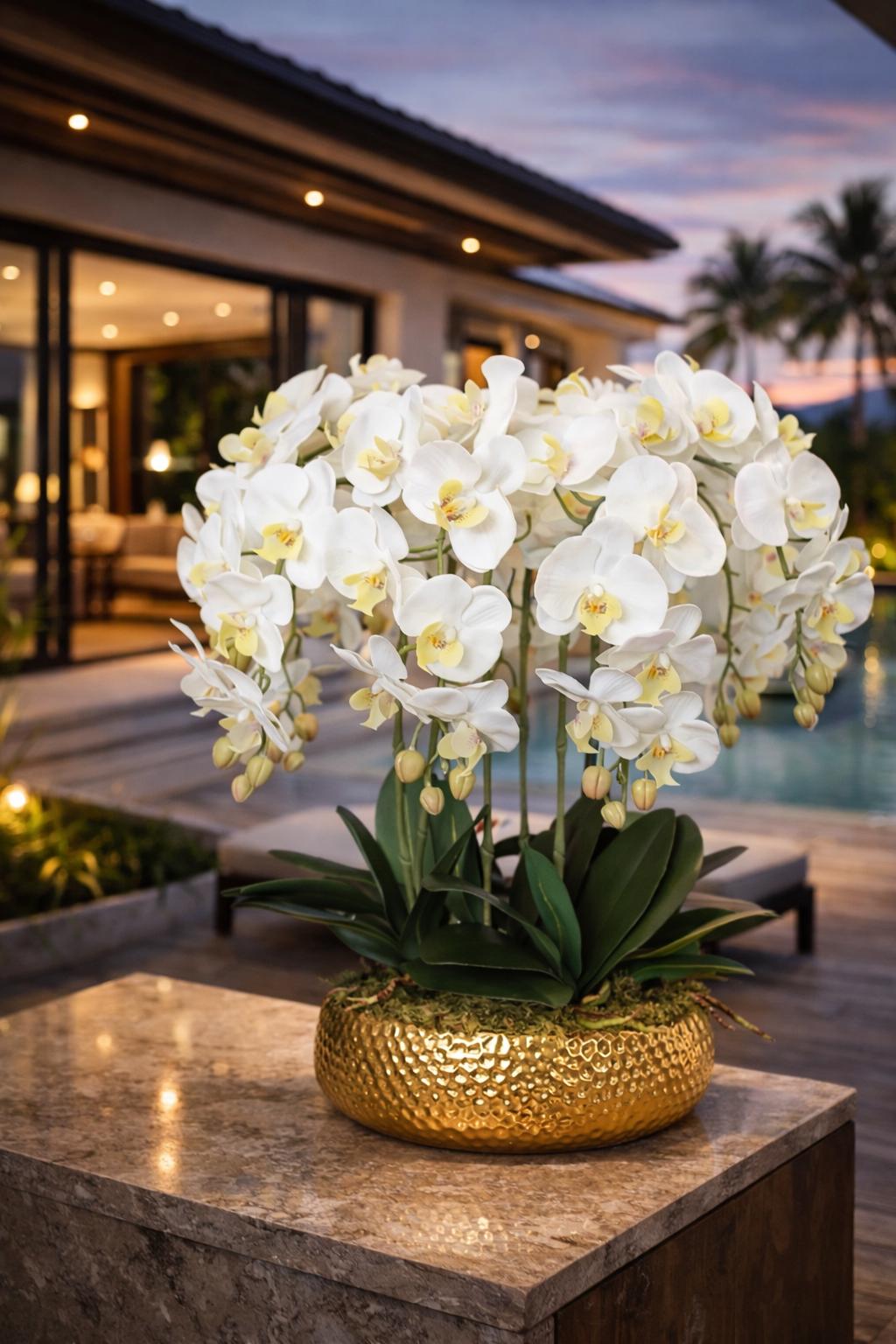 Vicky Yao Artificial Orchids – White Floral Arrangement in Golden