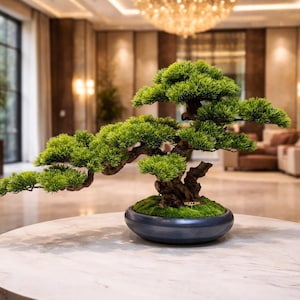 Vicky Yao Handmade Bonsai Art – Real Trunk, Eco-Friendly Plastic Plant, Preserved Moss