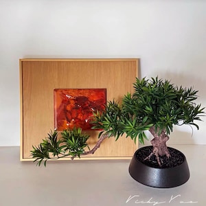 VICKY YAO -Artificial Bonsai Tree Cypress Realistic Bark Ceramic Pot Fake Plants Zen Faux Home Desk Shelf Livingroom Japanese