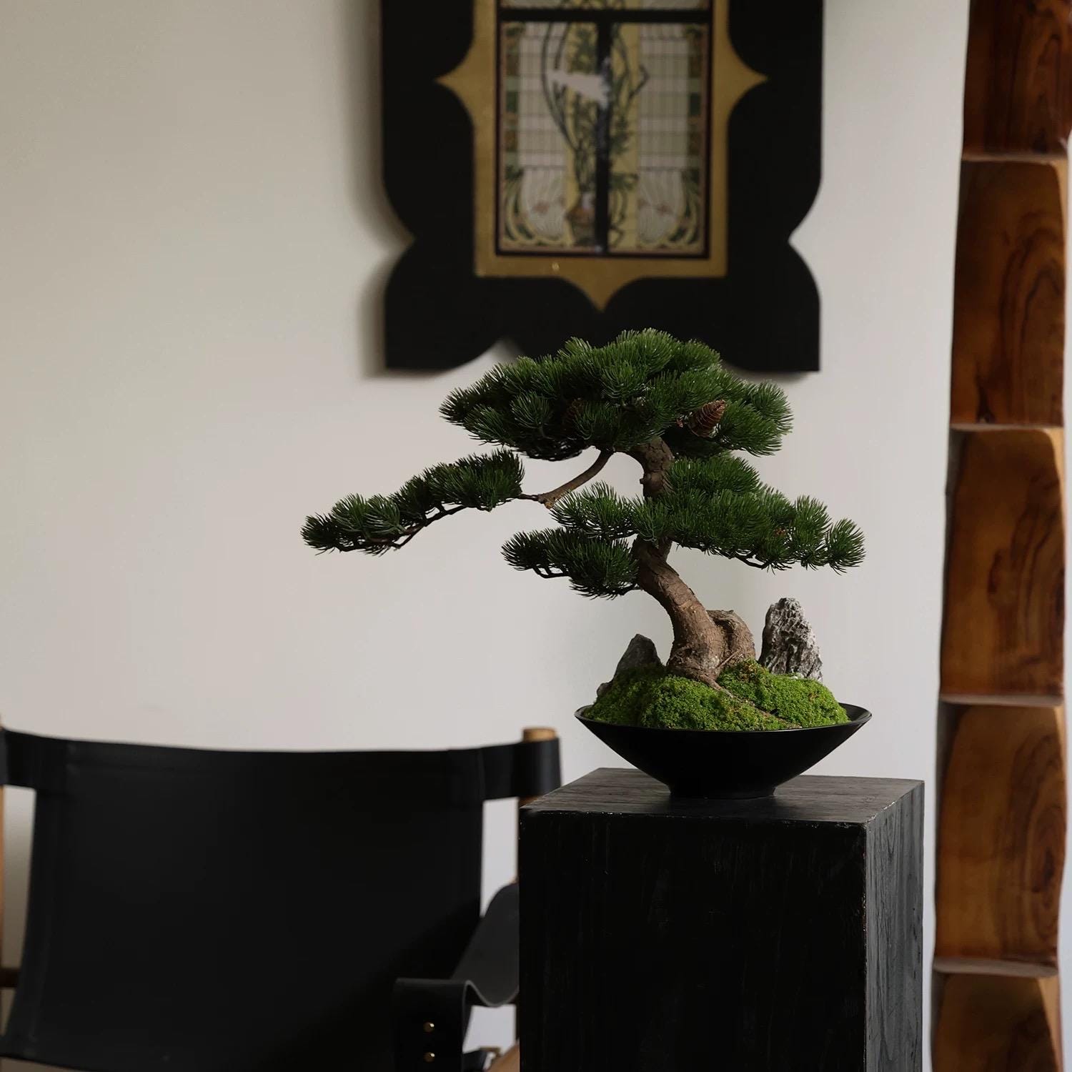 VICKY YAO - Realistic Artificial Japanese Pine Bonsai Tree, Black
