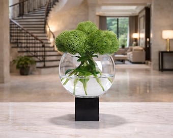 VICKY YAO-Green Real Touch Dianthus Arrangement,Modern Home/Office Decor,Artificial Faux Flower Centerpiece in Glass Vase Home Decor Floral