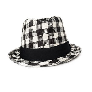 Checkers Fedora Stingy Brim style Black and White checkered hat with Black band