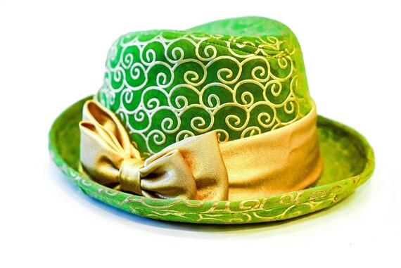 Green Velvet Wide-Brim Women\'s Hat Hat for Women Velvet Panama Green One Size Time And Tru NWT  main image 2