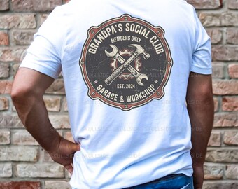Grandpa's Social Club Digitales Design, Garage & Werkstatt PNG, Est. 2024, nur für Mitglieder, Vintage Werkzeuge Mechaniker Geschenk für Opa Papa dtf png