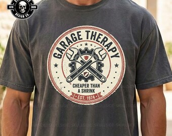 Garage Therapie billiger als Schrumpffolie, digitales Design, Mechaniker Geschenk PNG, Auto Kerl Humor, Retro Automobilwerkstatt Download, trendiges Männerdesign