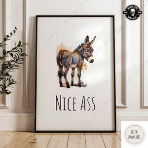 Donkey bathroom wall print file, Nice A** wall decor, Bathroom gift, Animal wall art, Funny Bathroom signs, Downloadable wall art print