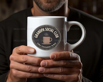Grandpa Social Club Digital Download, Vintage Kaffee Zeichen, rustikales Großvater Geschenk, Vatertag PNG, gemütlicher Ruhestand Dekor Digital Art