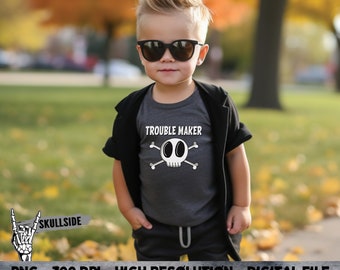 Trouble Maker png - Kinderschädel Tshirt png - Punk Kid Design - Schädel für Kinder png - Digitale Datei - DTF - Sublimation