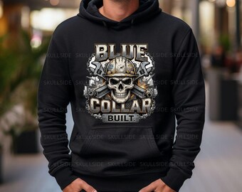 Blue Collar Built Shirt, Construction Worker Shirt, Skull Work Shirt, Tradesman Gift, Blue Collar Crewneck, Contractor Sweatshirt, Dad Mug