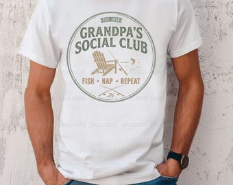 Grandpa's Social Club Angeln Design Digitaler Download PNG SVG | Fisch Nickerchen Wiederholung Adirondack Stuhl Geschenk für Opa Vatertag, Für ihn dtf