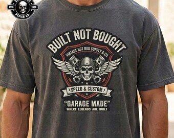 Gebaut nicht gekauft Digitale Kunst, Vintage Hot Rod Schädel-Design, Garage Made Mechaniker Druck, Geschenk für Biker-Motorrad-Enthusiasten, Geschwindigkeit & Individuell