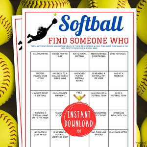 Softball Find Someone Who Game | Printable Softball Team Party Game | Travel Softball Game | Softball Team Building Game | WCWS | Icebreaker