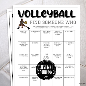 Volleyball Find Someone Who Game | Printable Volleyball Team Party Games | Travel Volleyball | Volleyball Team Building Games | Icebreakers