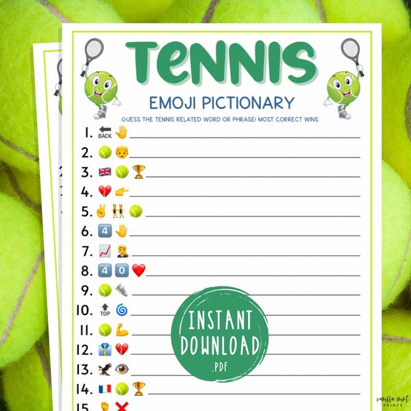 Tennis Emoji Pictionary Game | Printable Tennis Themed Party Game | Games for Adults & Kids | Tennis Team Building Game | Icebreaker