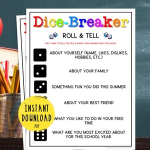 Würfel-Breaker Roll- und Erzählspiel | Zurück in die Schule | Erster Schultag Icebreaker Aktivität | Spiele für Kind | Lehrer-Ressource | Würfelspiel
