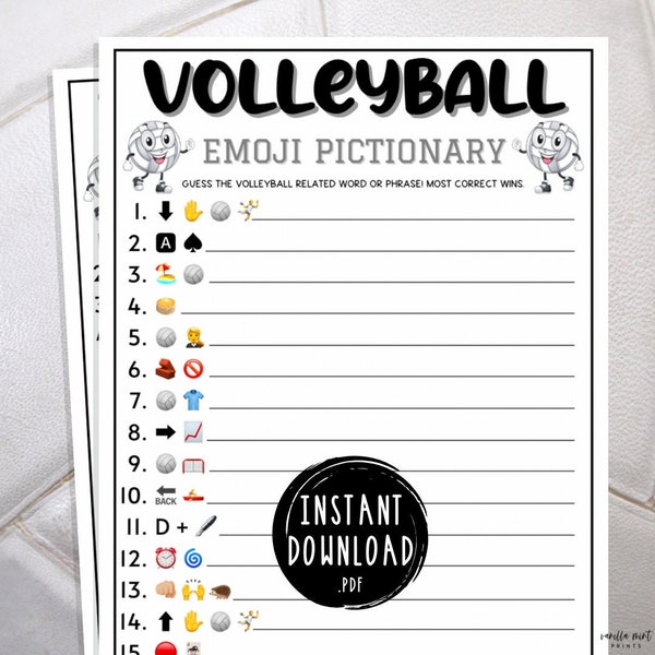 Volleyball Emoji Pictionary Game | Printable Volleyball Team Party Games | Travel Volleyball | Volleyball Team Building Games | Icebreakers