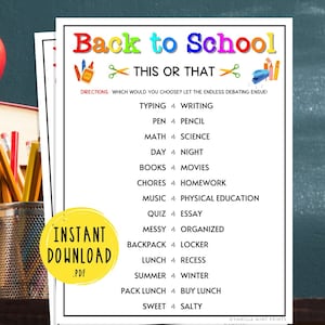 Back to School Game | This or That | First Day of School Activities | School Games for Kids | Teacher Resources | Icebreaker Game | Faculty