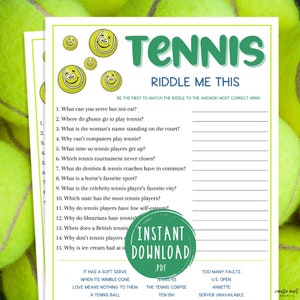 Tennis Riddle Me This Game | Printable Tennis Themed Party Game | Games for Adults & Kids | Tennis Team Building Game | Icebreaker | Jokes