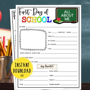 Back to School Questionnaire | First Day of School All About Me Interview | School Activity | Games for Kids | Teacher Resource | Printable