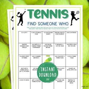 Tennis Find Someone Who Game | Printable Tennis Themed Party Games | Games for Adults & Kids | Tennis Team Building Games | Icebreaker Bingo