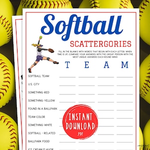 Softball Scattergories Game | Printable Softball Team Party Game | Travel Softball Game | Softball Team Building Game | WCWS | Icebreaker