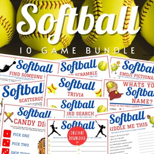 Softball 10 Game BUNDLE | Printable Softball Team Party Games | Travel Softball Games | Softball Team Building Game | WCWS | Icebreaker Pack