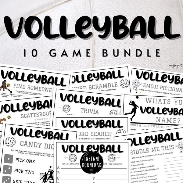 Volleyball 10 Game BUNDLE | Ten Printable Volleyball Team Party Games | Travel Volleyball | Volleyball Team Building Games | Icebreakers