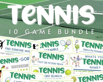 Tennis 10 Game BUNDLE | Printable Tennis Themed Party Games | Games for Adults & Kids | Tennis Team Building Games Pack | Icebreaker Trivia