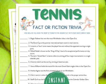 Tennis Trivia Game | Printable Tennis Themed Party Game | Games for Adults & Kids | Tennis Team Building Game | Icebreaker | Fact or Fiction